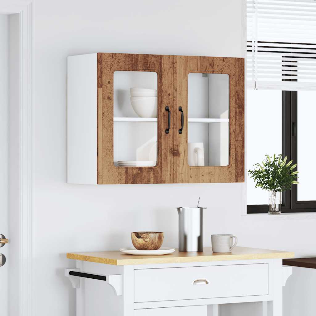 Küchen-Hängeschrank mit Glastür Altholz-Optik Holzwerkstoff