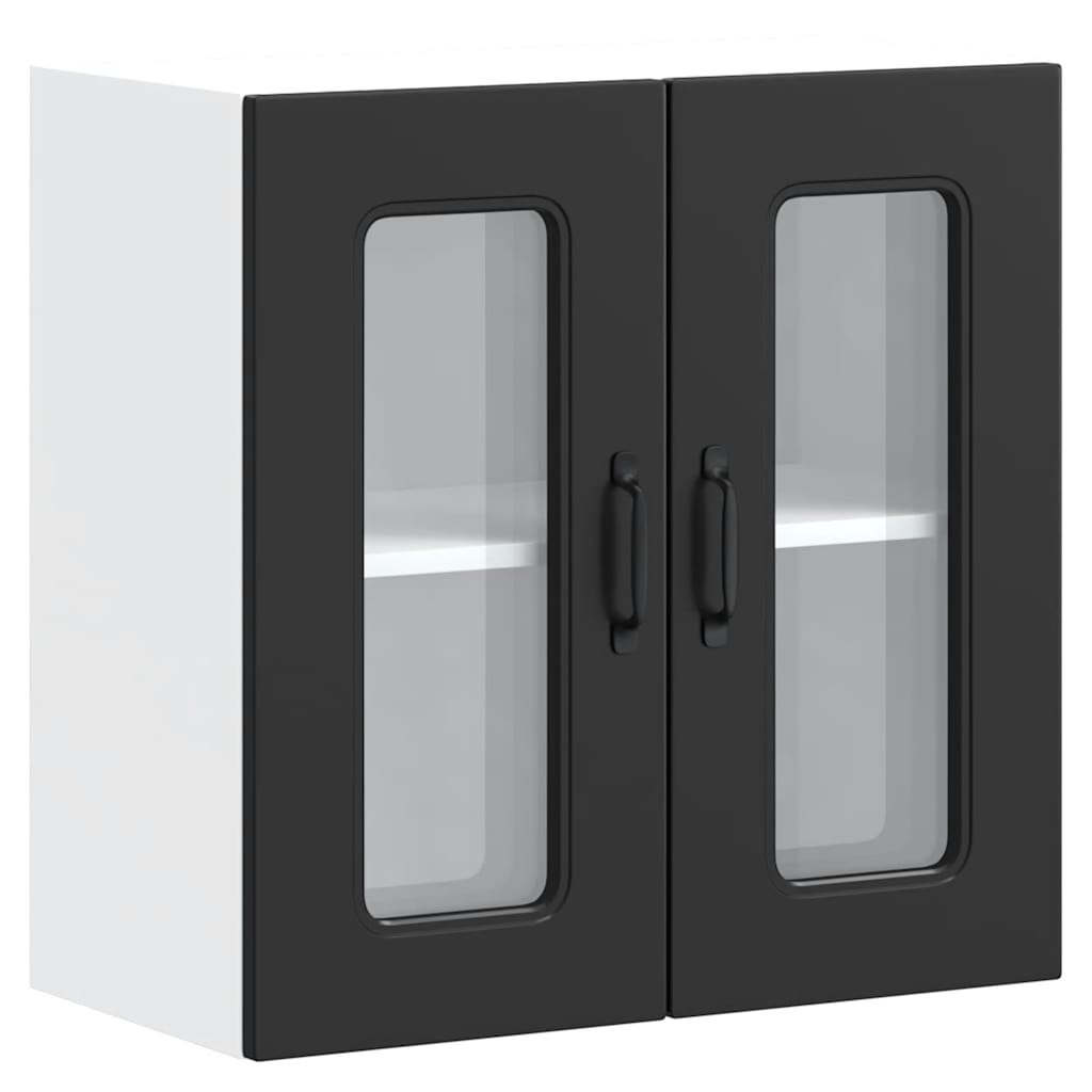 Küchen-Hängeschrank mit Glastür Kalmar Schwarz Holzwerkstoff
