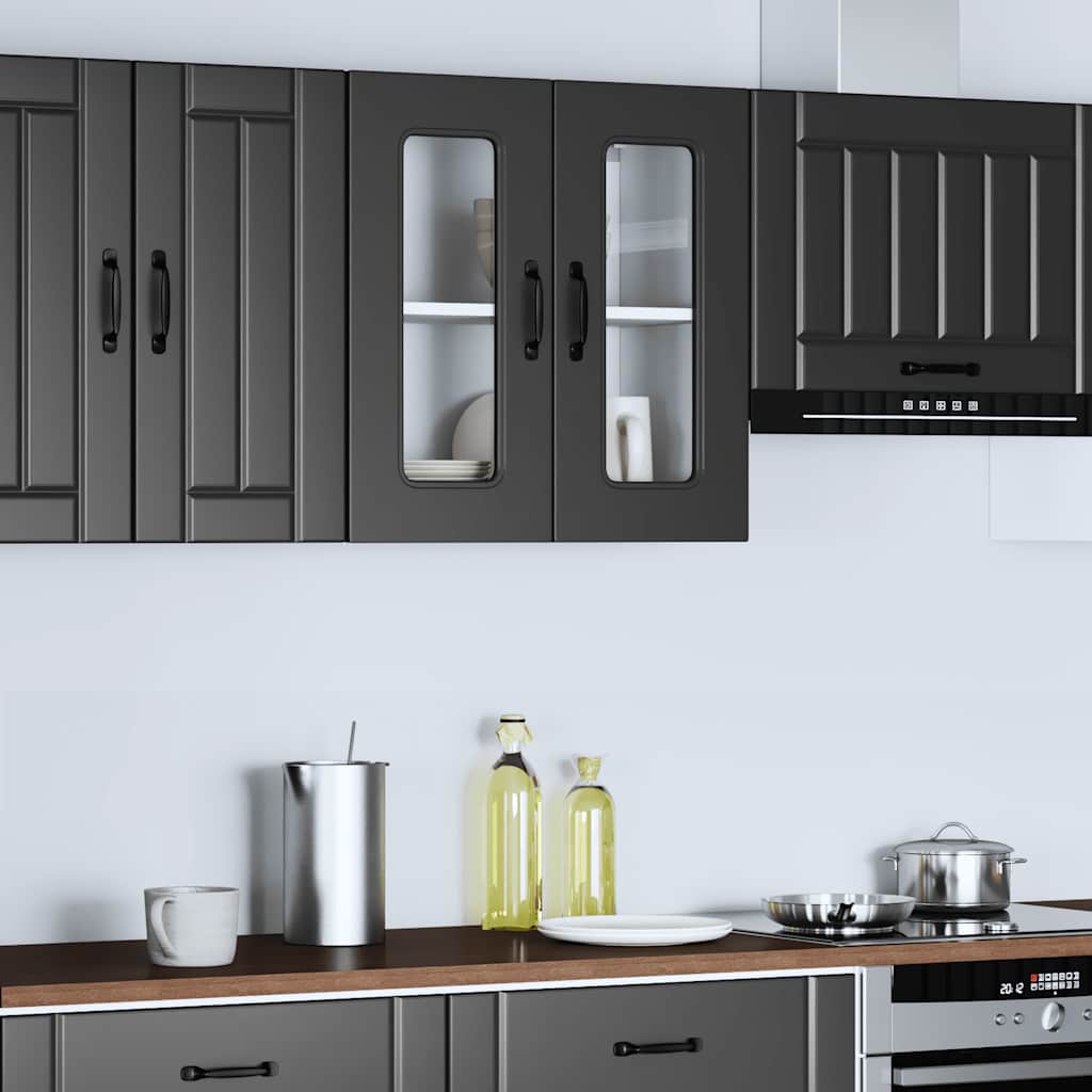 Küchen-Hängeschrank mit Glastür Kalmar Schwarz Holzwerkstoff