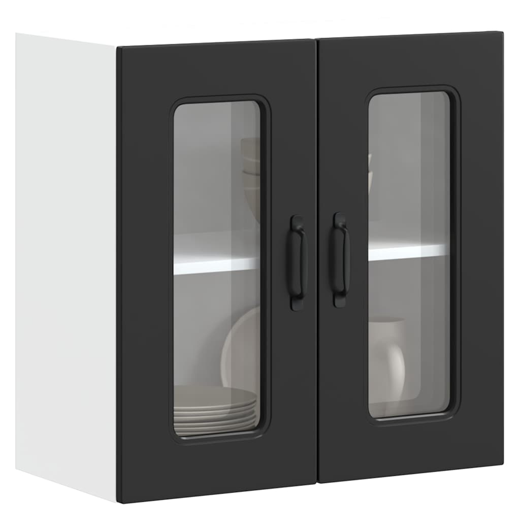 Küchen-Hängeschrank mit Glastür Kalmar Schwarz Holzwerkstoff