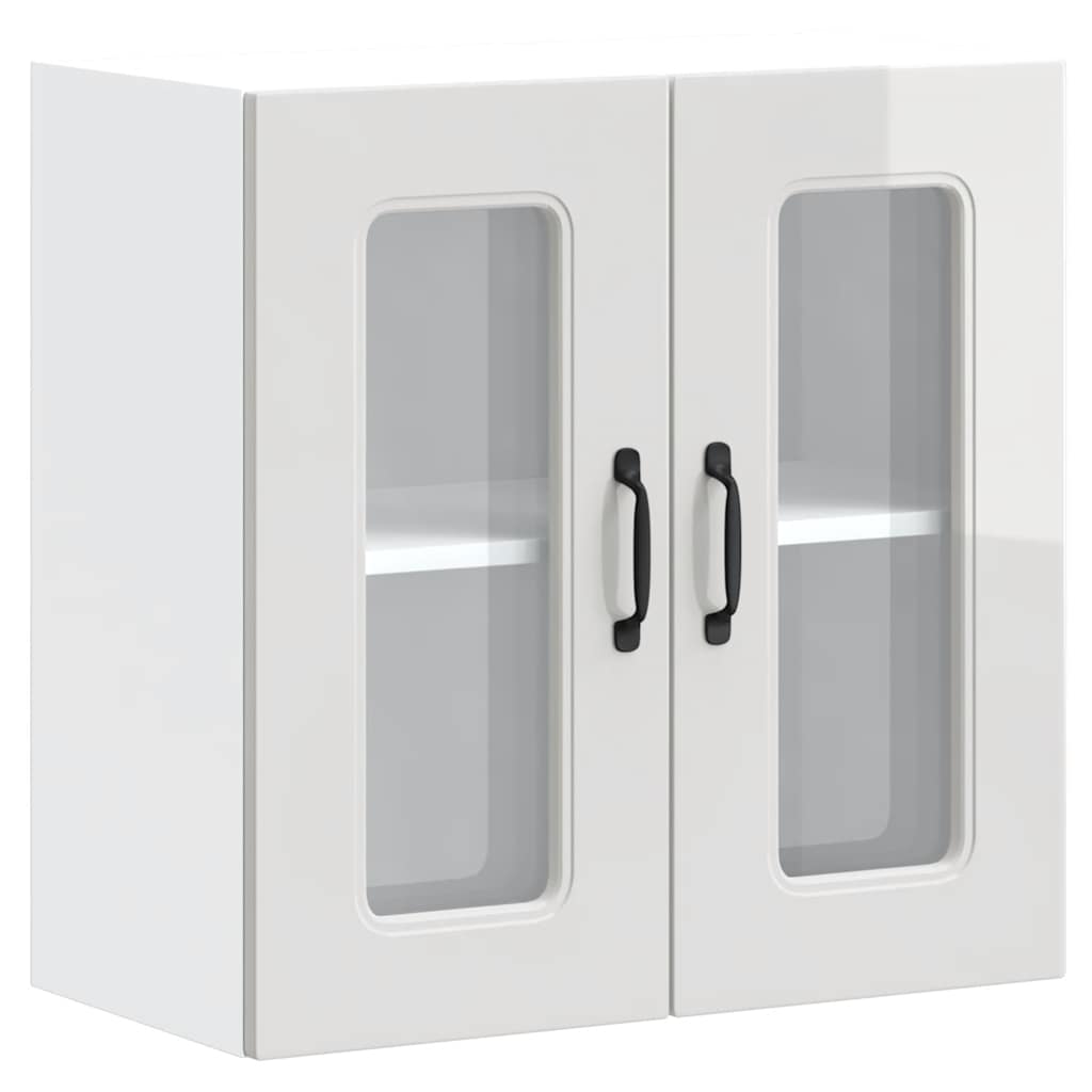 Küchen-Hängeschrank mit Glastür Kalmar Hochglanz-Weiß Holzwerkstoff