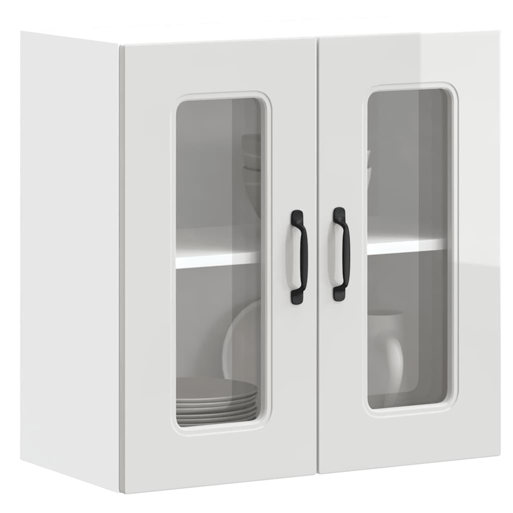 Küchen-Hängeschrank mit Glastür Kalmar Hochglanz-Weiß Holzwerkstoff