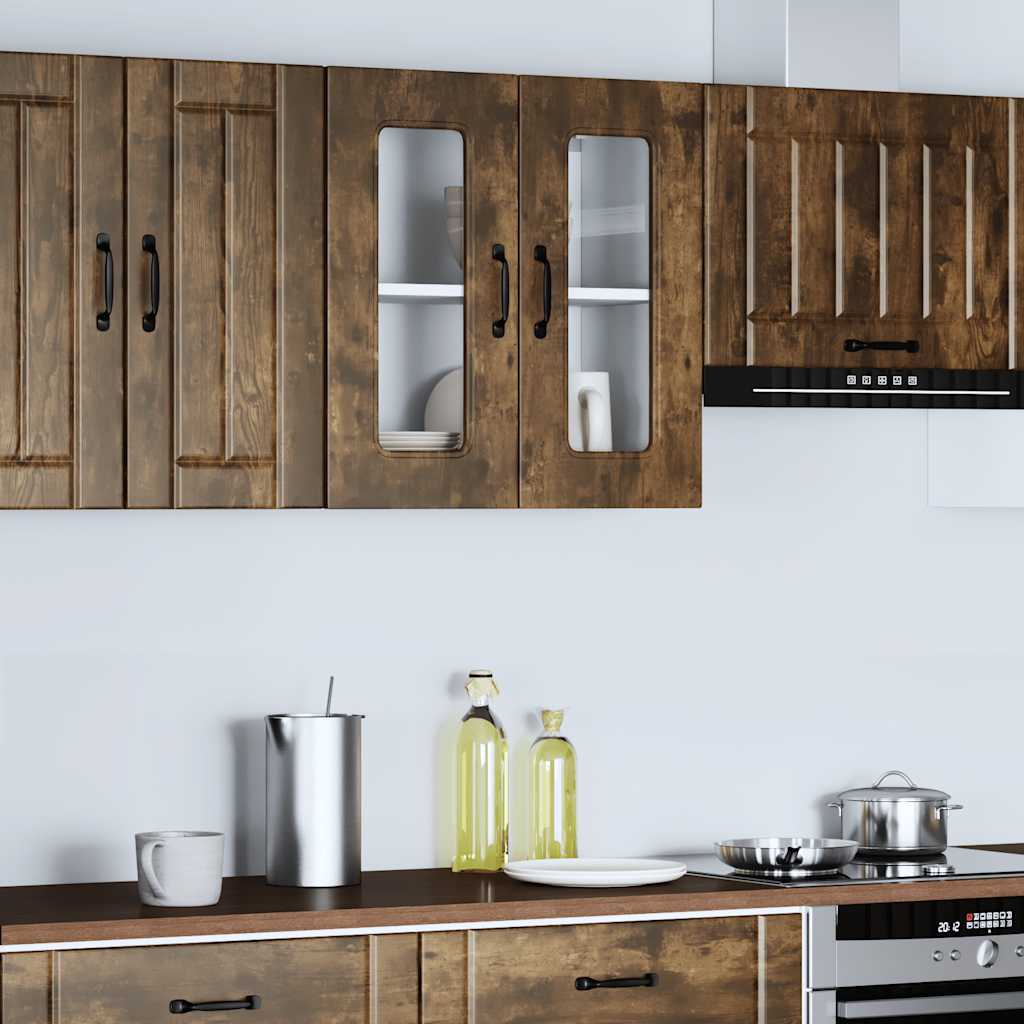 Küchen-Hängeschrank mit Glastür Kalmar Räuchereiche Holzwerkstoff