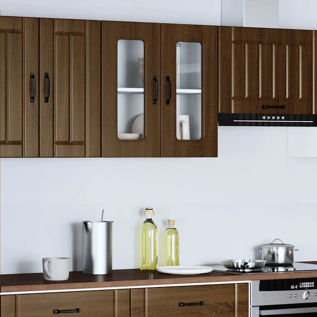 Küchen-Hängeschrank mit Glastür Kalmar Braun Eichen-Optik