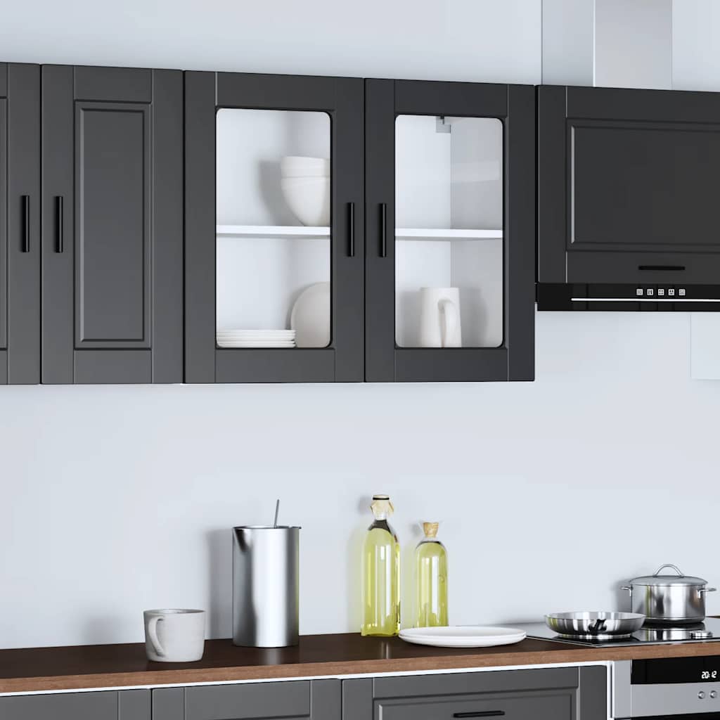 Küchen-Hängeschrank mit Glastür Porto Schwarz