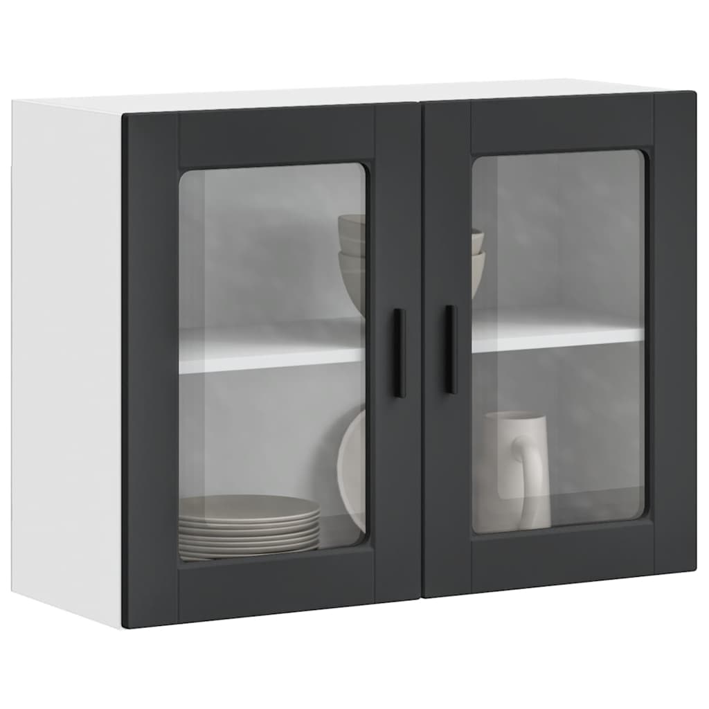 Küchen-Hängeschrank mit Glastür Porto Schwarz