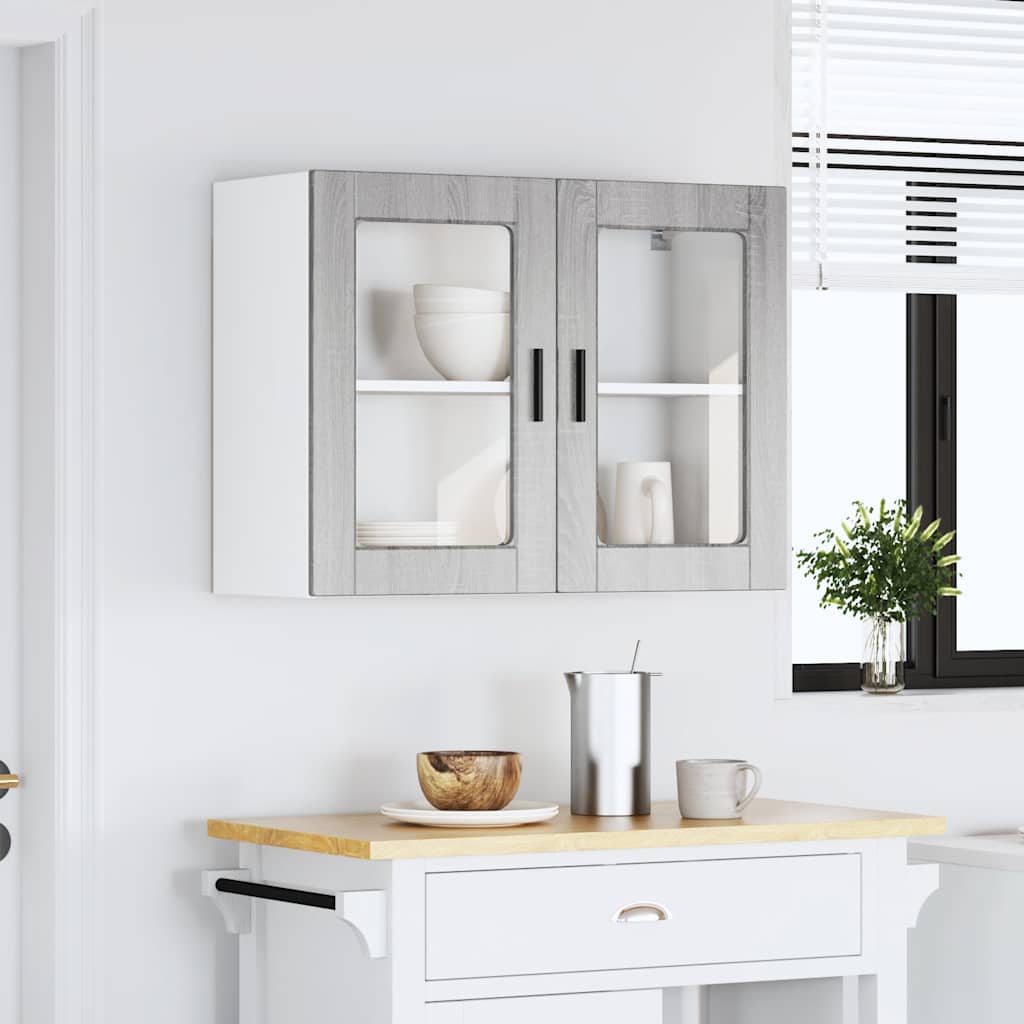 Küchen-Hängeschrank mit Glastür Porto Grau Sonoma