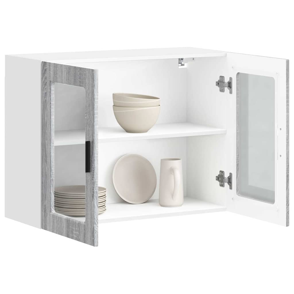 Küchen-Hängeschrank mit Glastür Porto Grau Sonoma