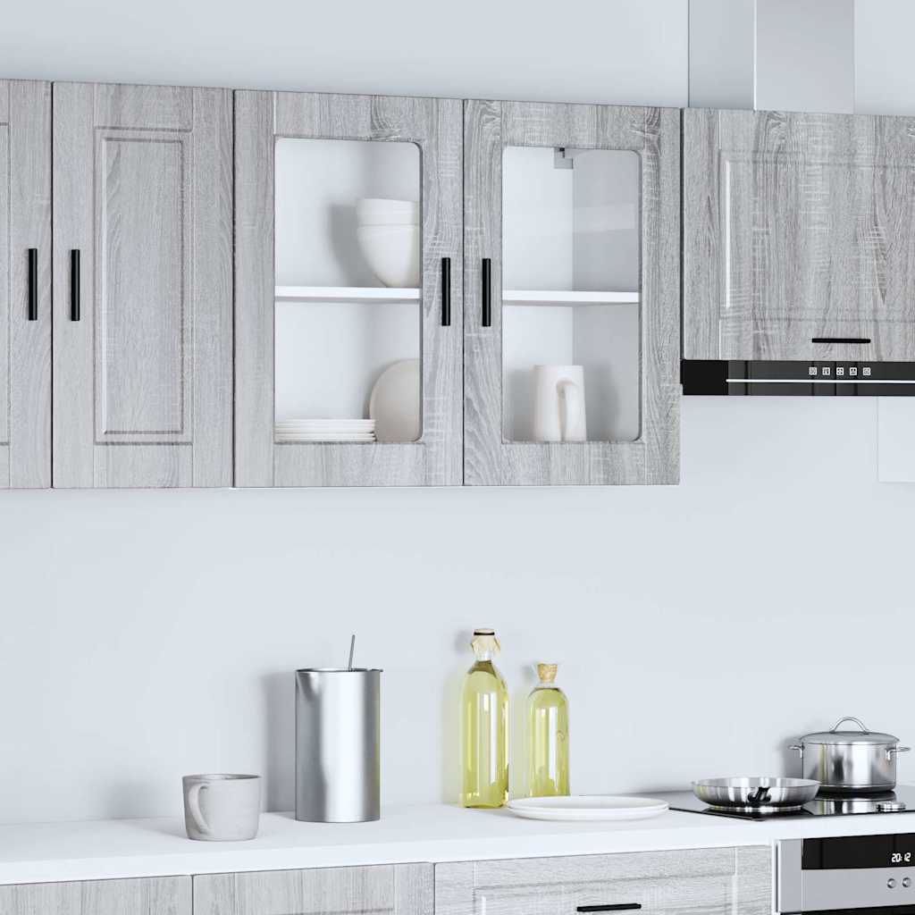 Küchen-Hängeschrank mit Glastür Porto Grau Sonoma