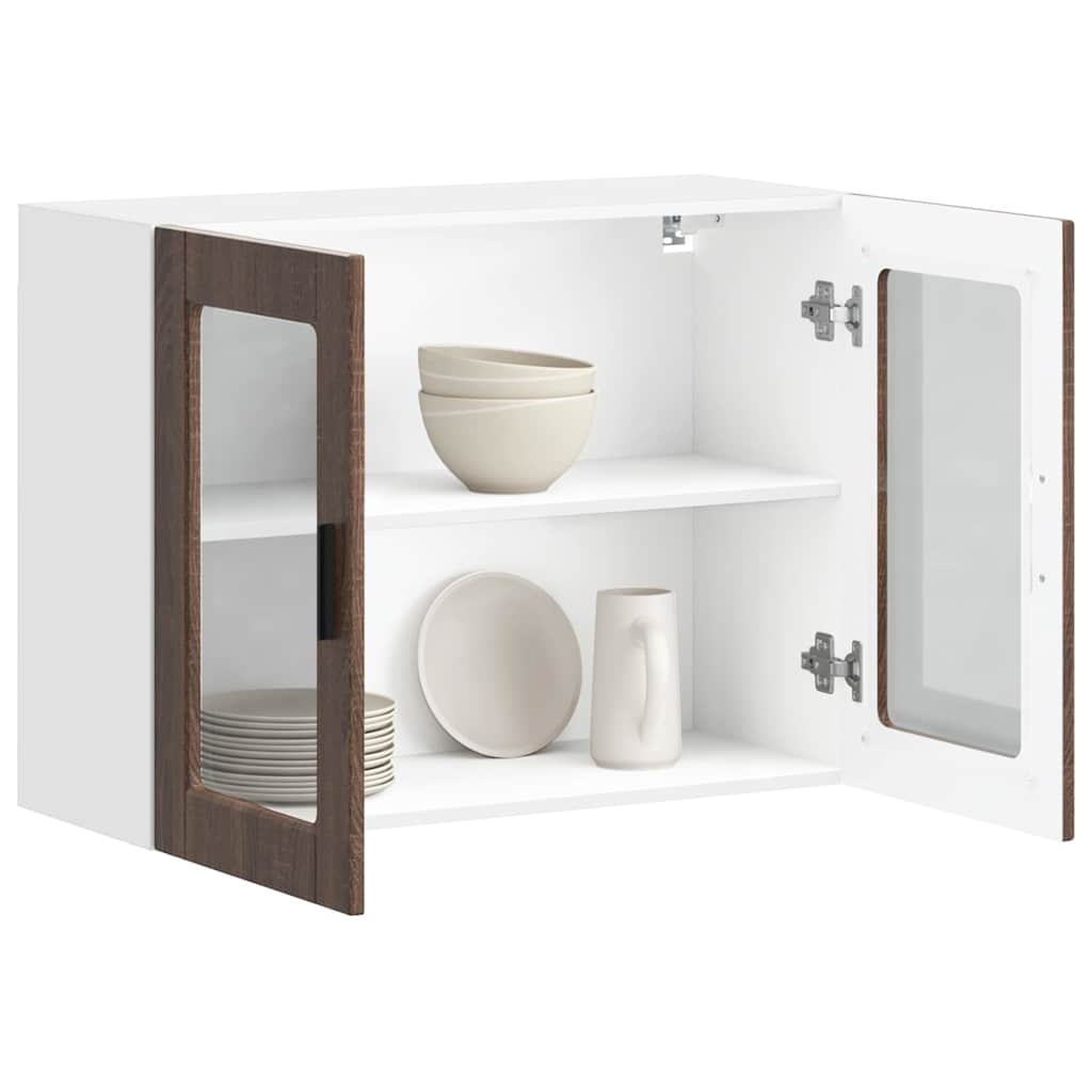 Küchen-Hängeschrank mit Glastür Porto Braun Eichen-Optik