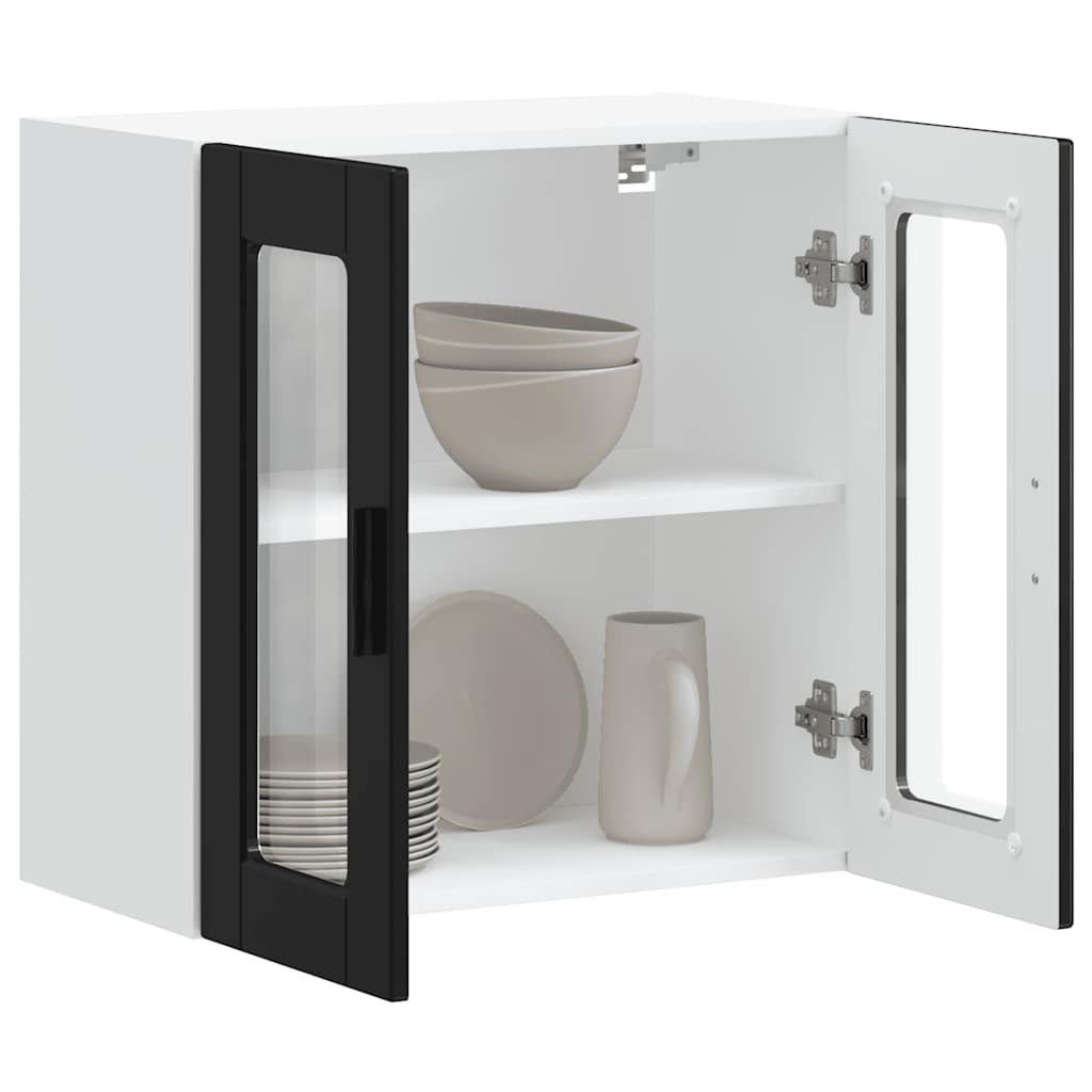 Küchen-Hängeschrank mit Glastür Porto Schwarz