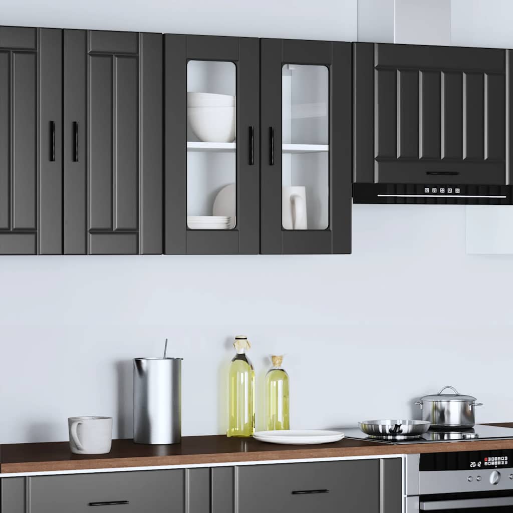 Küchen-Hängeschrank mit Glastür Porto Schwarz