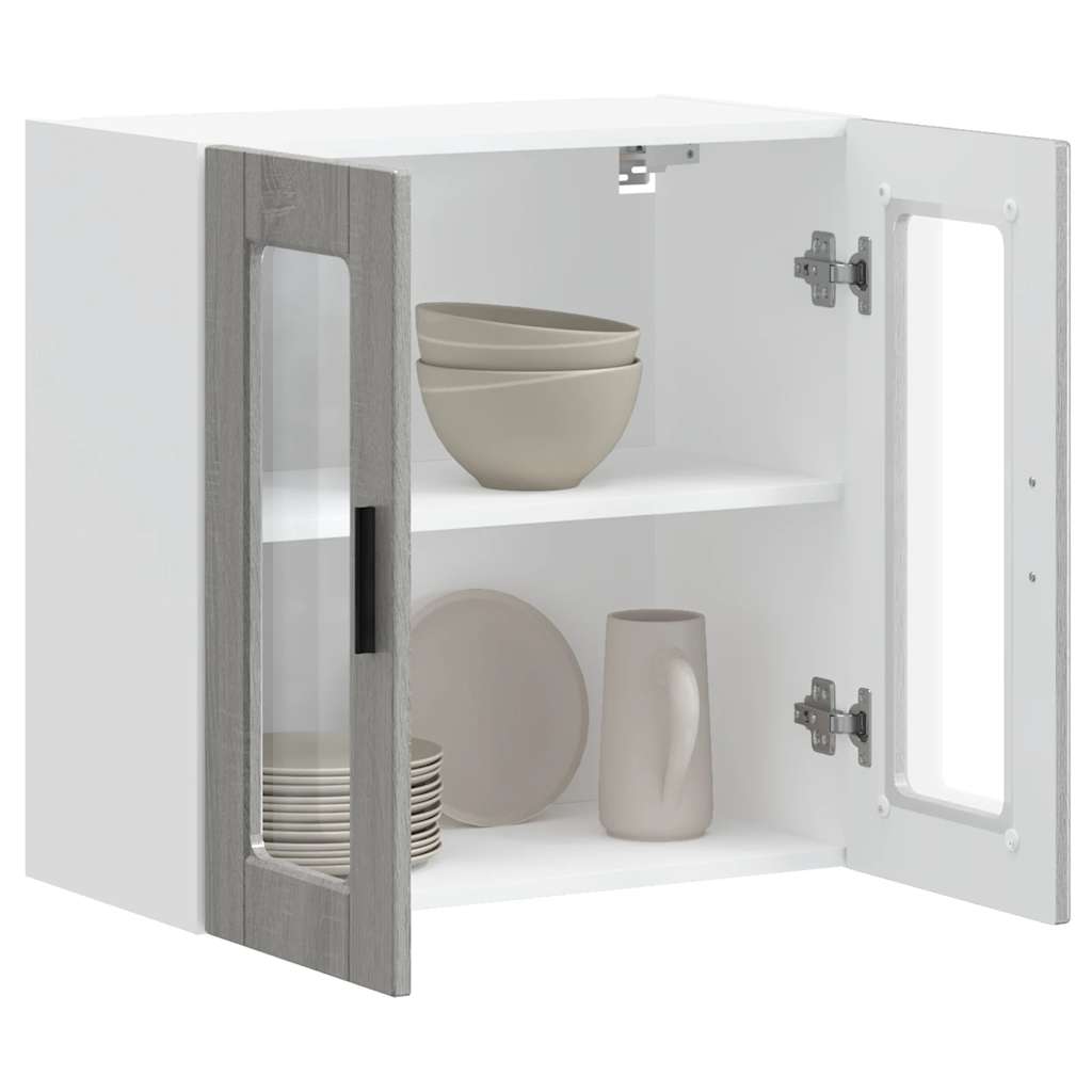 Küchen-Hängeschrank mit Glastür Porto Grau Sonoma