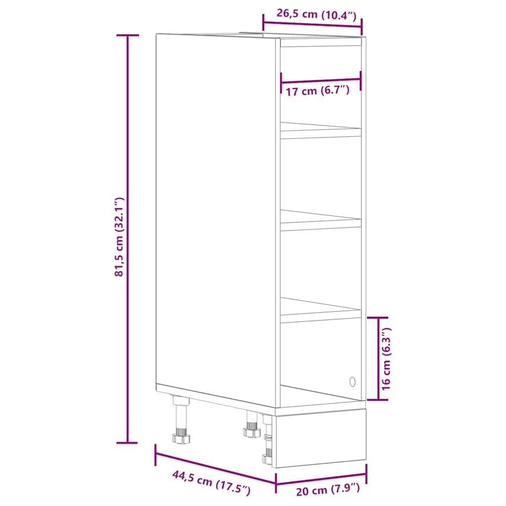 Unterschrank Riga Grau Sonoma 20x44,5x81,5 cm Holzwerkstoff