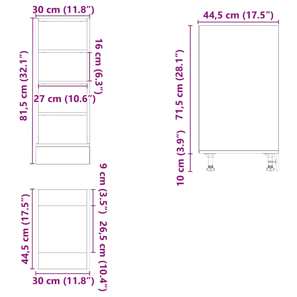Unterschrank Riga Altholz-Optik 30x44,5x81,5 cm Holzwerkstoff