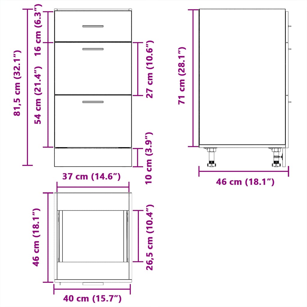 Unterschrank Lyon Betongrau 40x46x81,5 cm Holzwerkstoff