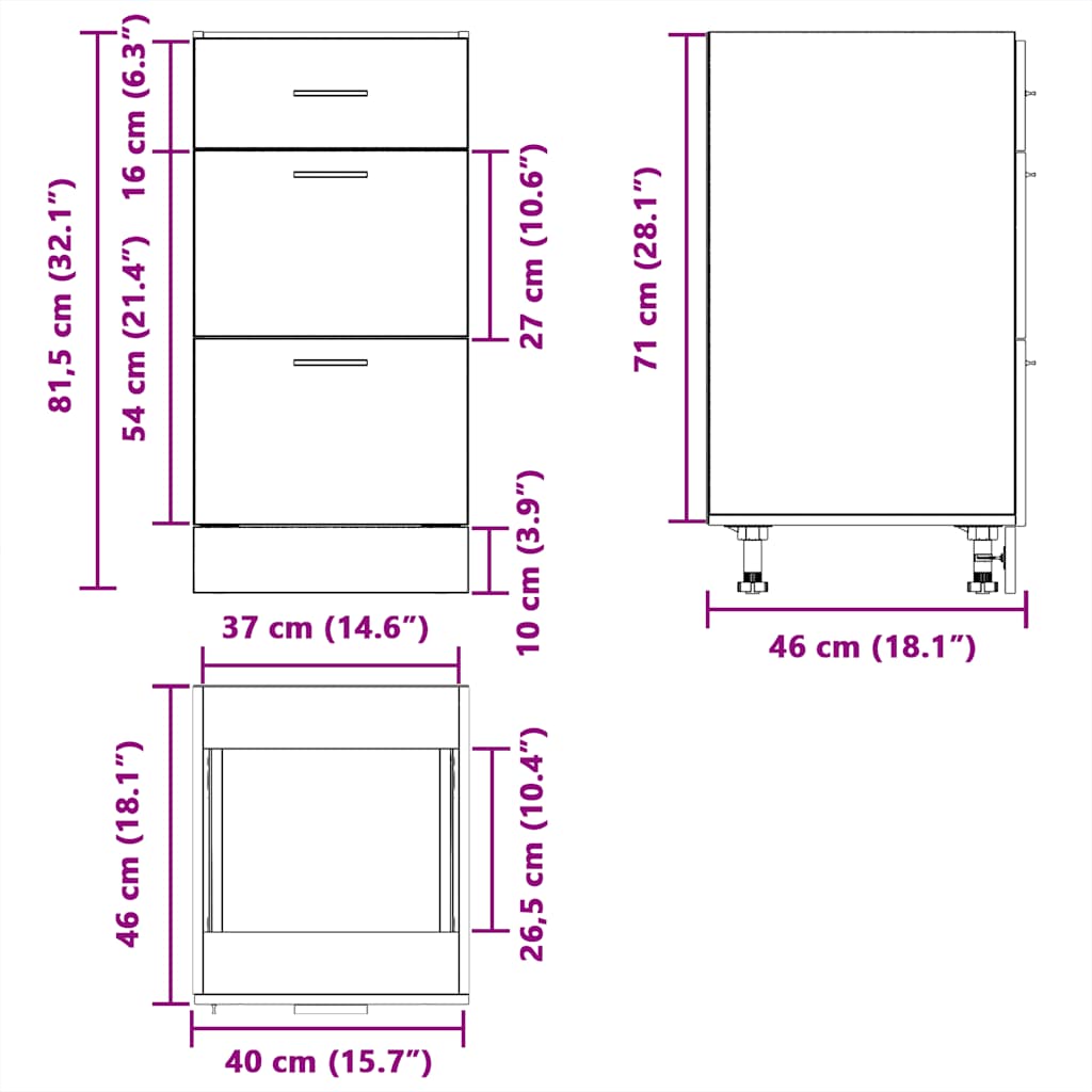 Unterschrank Lyon Altholz-Optik 40x46x81,5 cm Holzwerkstoff