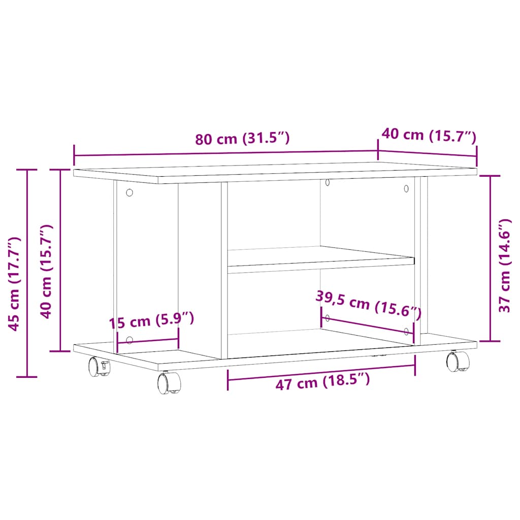 TV-Regal mit Rollen Artisan-Eiche 80x40x45 cm Holzwerkstoff