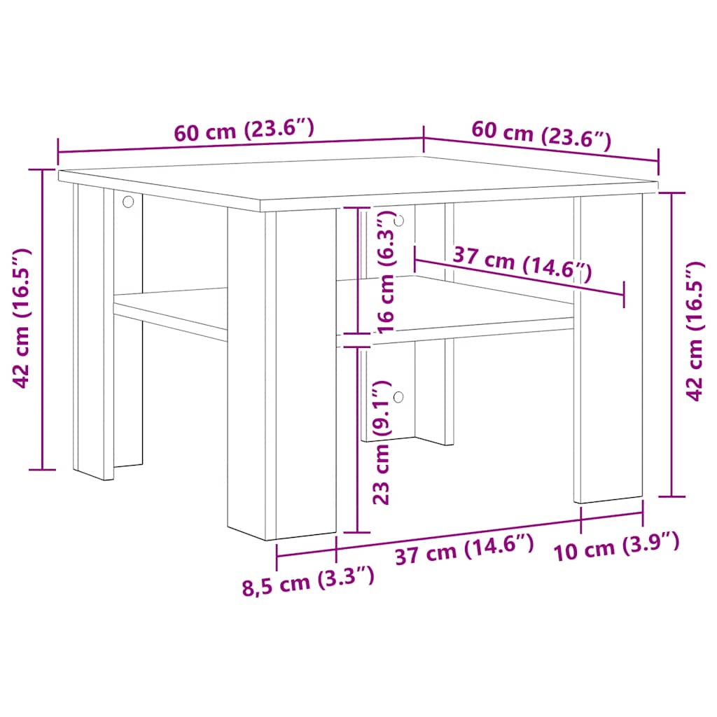 Couchtisch Altholz-Optik 60x60x42 cm Holzwerkstoff