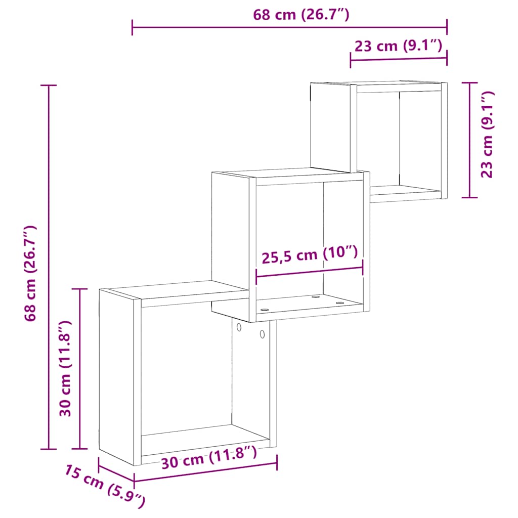 Wandregale Artisan-Eiche 68x15x68 cm Holzwerkstoff