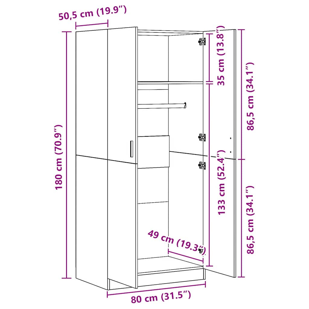 Kleiderschrank Artisan-Eiche 80x52x180 cm Holzwerkstoff
