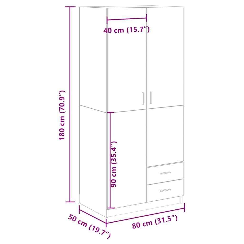 Kleiderschrank Artisan-Eiche 80x52x180 cm Holzwerkstoff