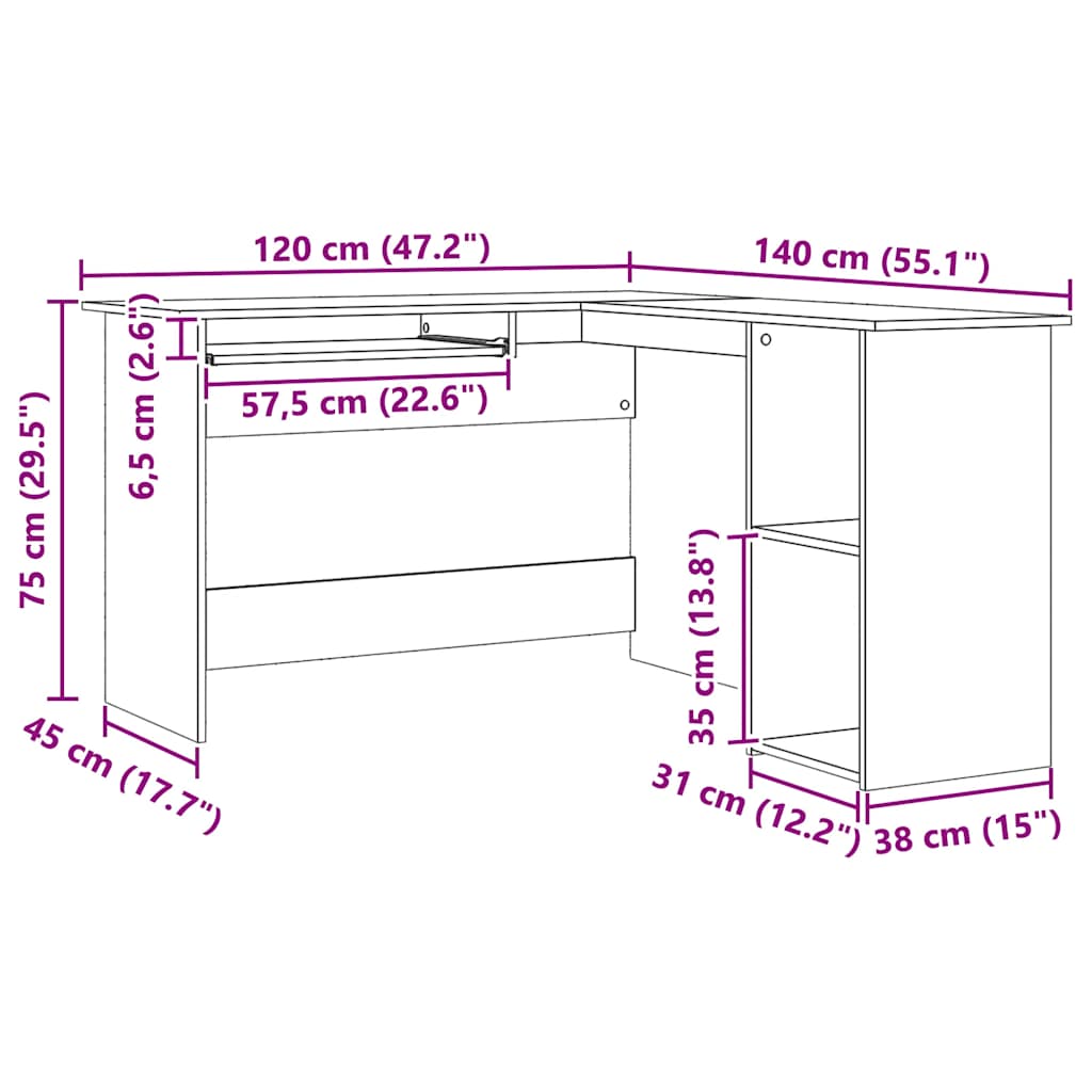 Eckschreibtisch Artisan-Eiche 120x140x75 cm Holzwerkstoff