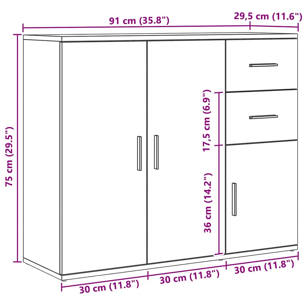 Sideboard Artisan-Eiche 91 x 29,5 x 75 cm Holzwerkstoff