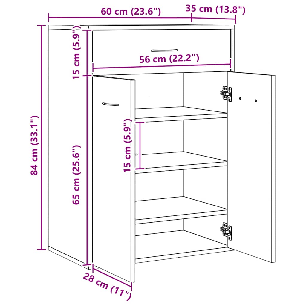Schuhschrank Artisan-Eiche 60x35x84 cm Holzwerkstoff