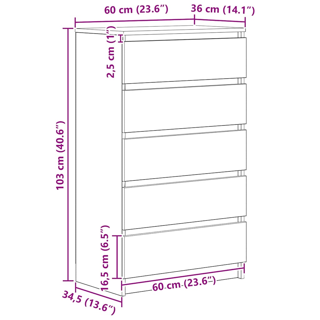 Schubladenschrank Artisan-Eiche 60x36x103 cm Holzwerkstoff