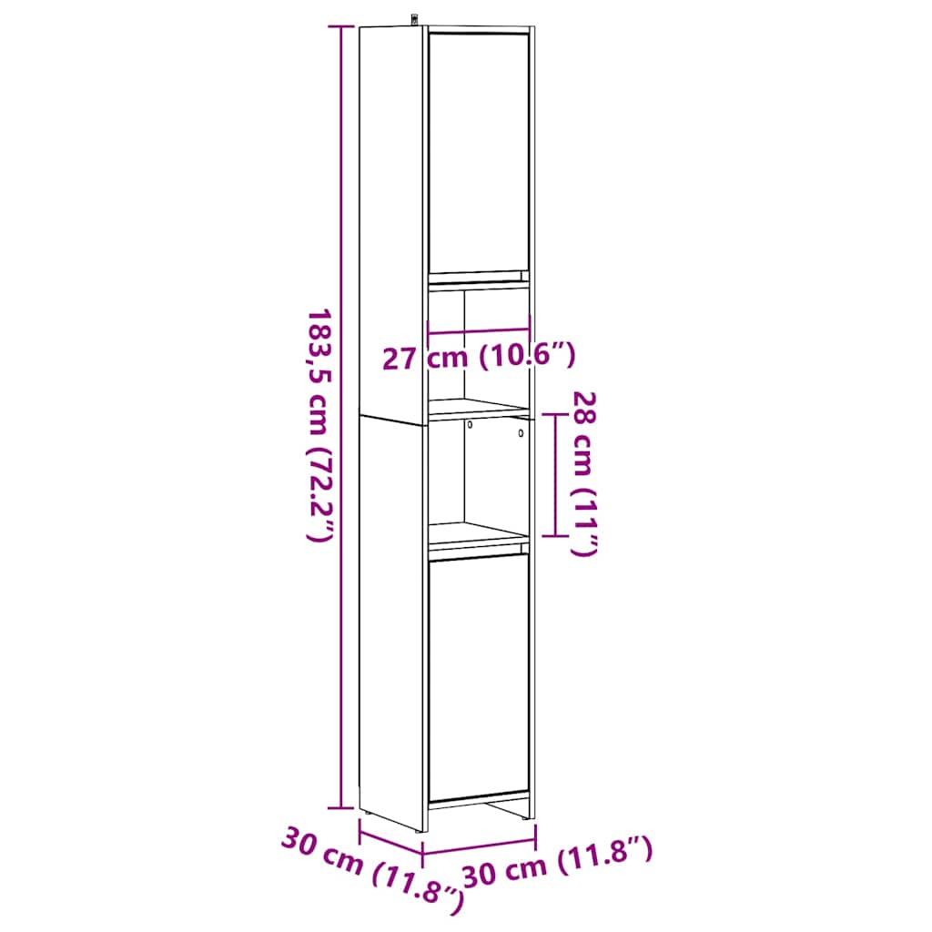 Badschrank Artisan-Eiche 30x30x183,5 cm Holzwerkstoff