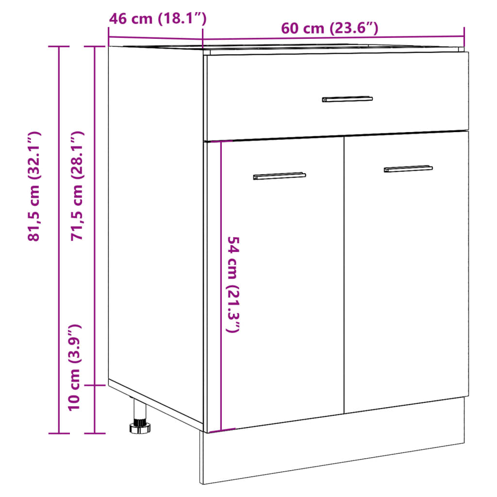 Unterschrank Lyon Altholz-Optik 60x46x81,5 cm Holzwerkstoff