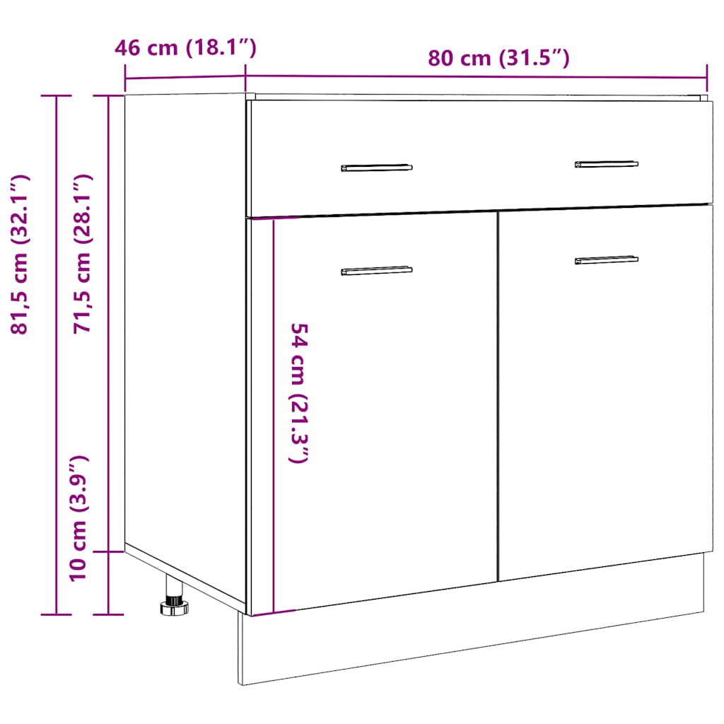 Schubunterschrank Lyon Betongrau 80x46x81,5 cm Holzwerkstoff