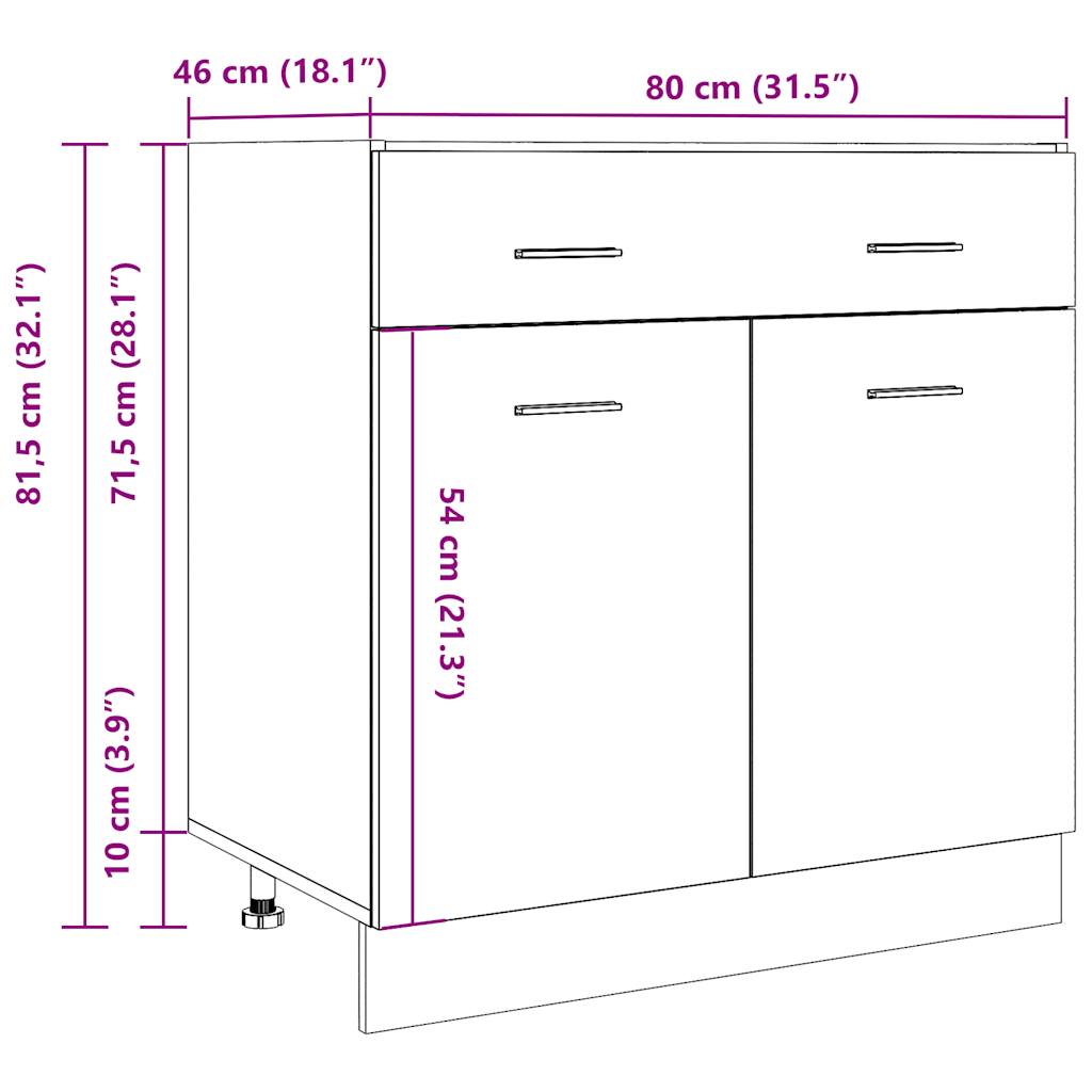 Schubunterschrank Lyon Artisan-Eiche 80x46x81,5 cm Holzwerkstoff