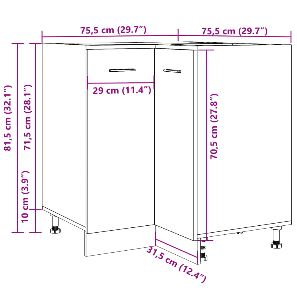 Küchenschrank Lyon Altholz-Optik 75,5x75,5x81,5 cm Holzwerkstoff