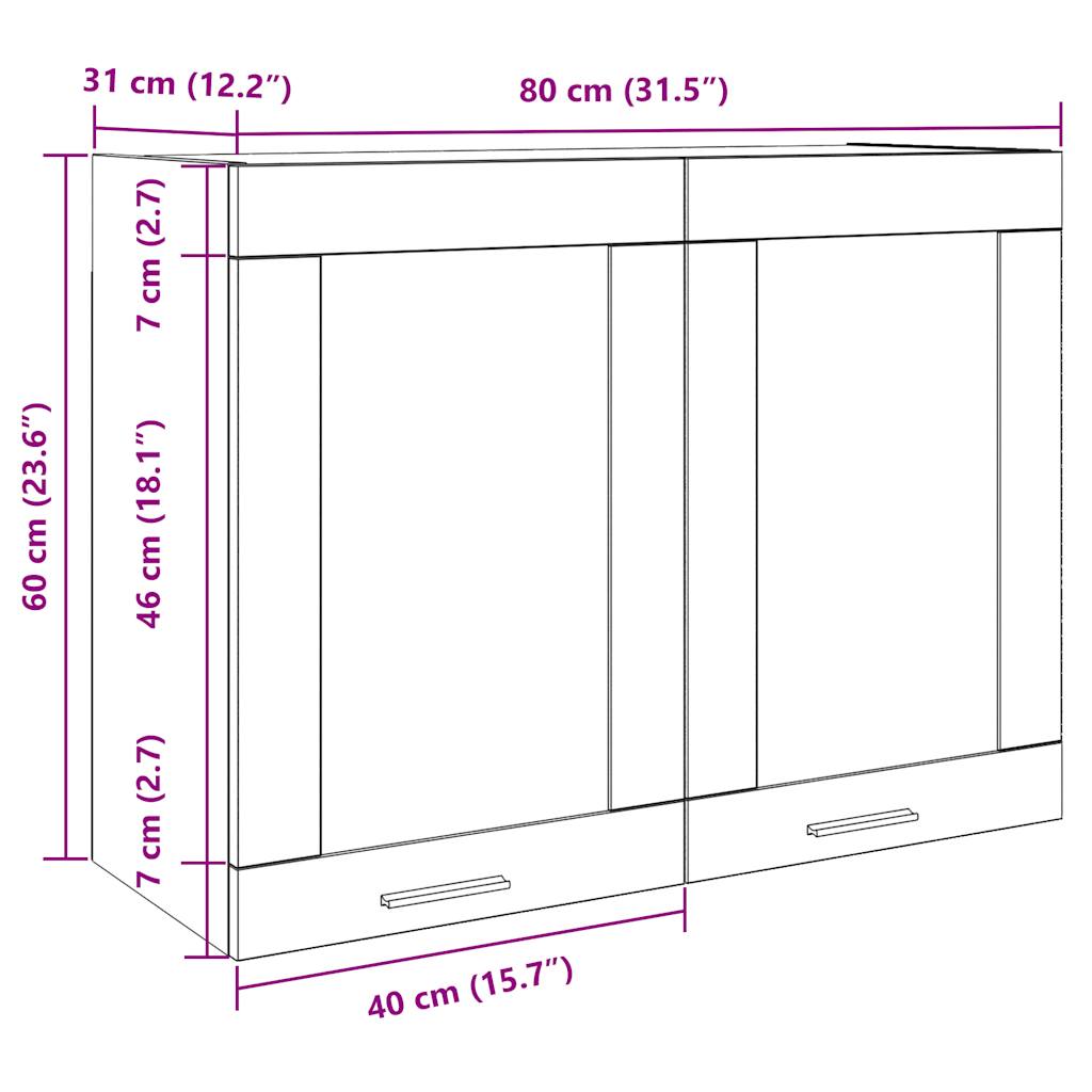 Hängeglasschrank Lyon Altholz-Optik 80x31x60 cm Holzwerkstoff