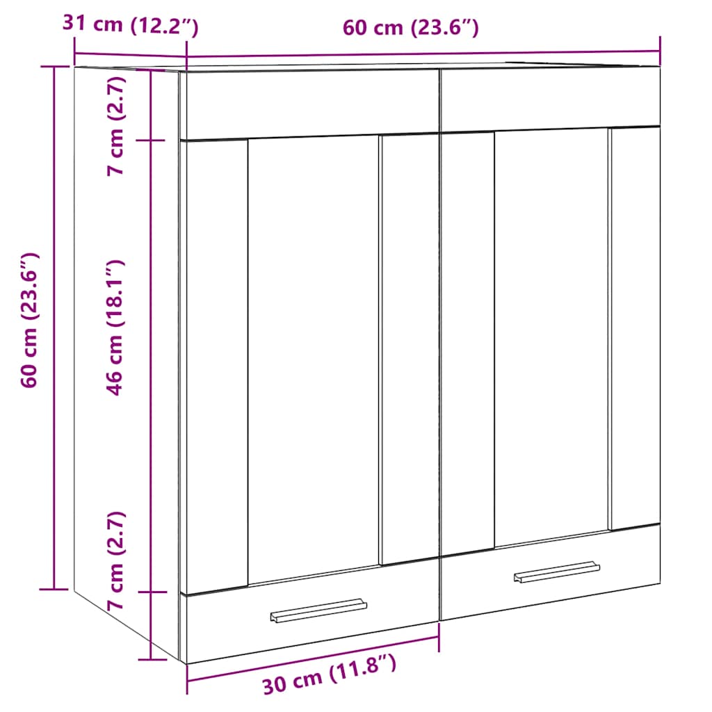 Küchen-Wandschrank Lyon mit Glastüren Altholz-Optik 60x31x60 cm