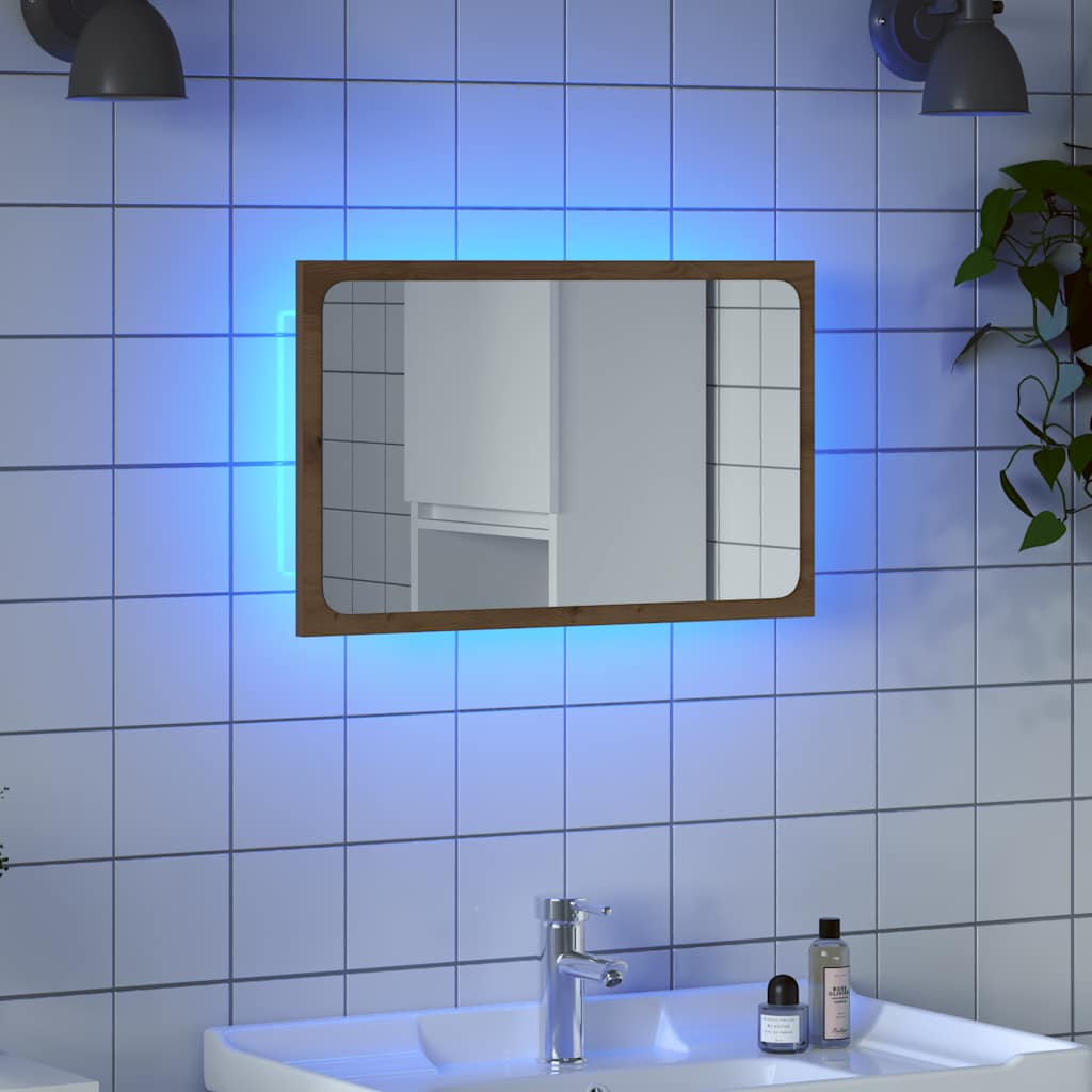 Badspiegel mit LED-Leuchten Artisan-Eiche 60x8,5x38 cm
