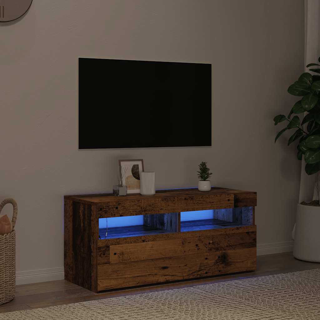 TV-Schrank mit LED-Leuchten Altholz-Optik 90x35x40 cm
