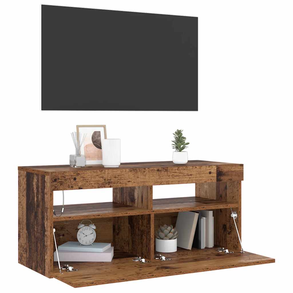 TV-Schrank mit LED-Leuchten Altholz-Optik 90x35x40 cm