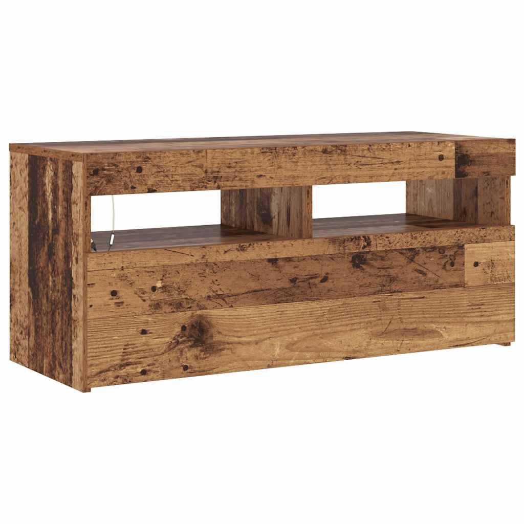 TV-Schrank mit LED-Leuchten Altholz-Optik 90x35x40 cm