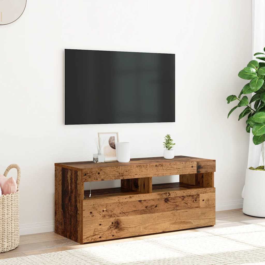 TV-Schrank mit LED-Leuchten Altholz-Optik 90x35x40 cm