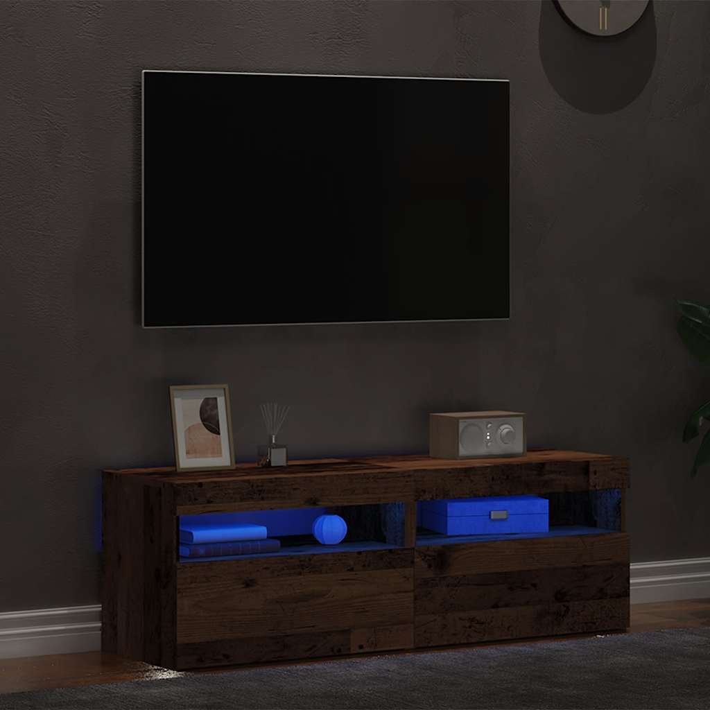 TV-Schränke mit LED-Leuchten 2 Stk. Altholz-Optik Holzwerkstoff