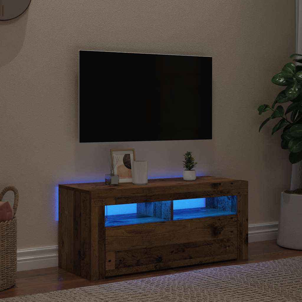 TV-Schrank mit LED-Leuchten Altholz-Optik 90x35x40 cm