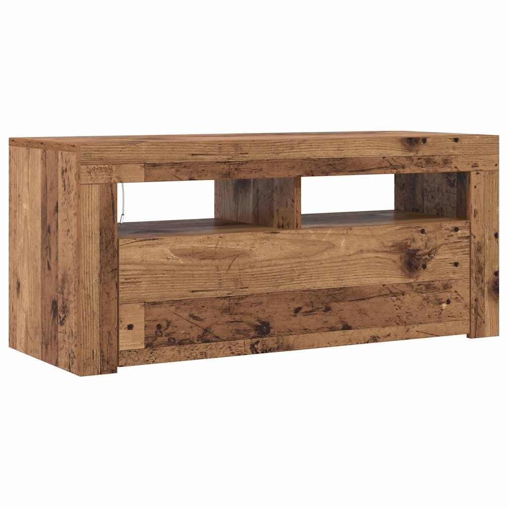TV-Schrank mit LED-Leuchten Altholz-Optik 90x35x40 cm