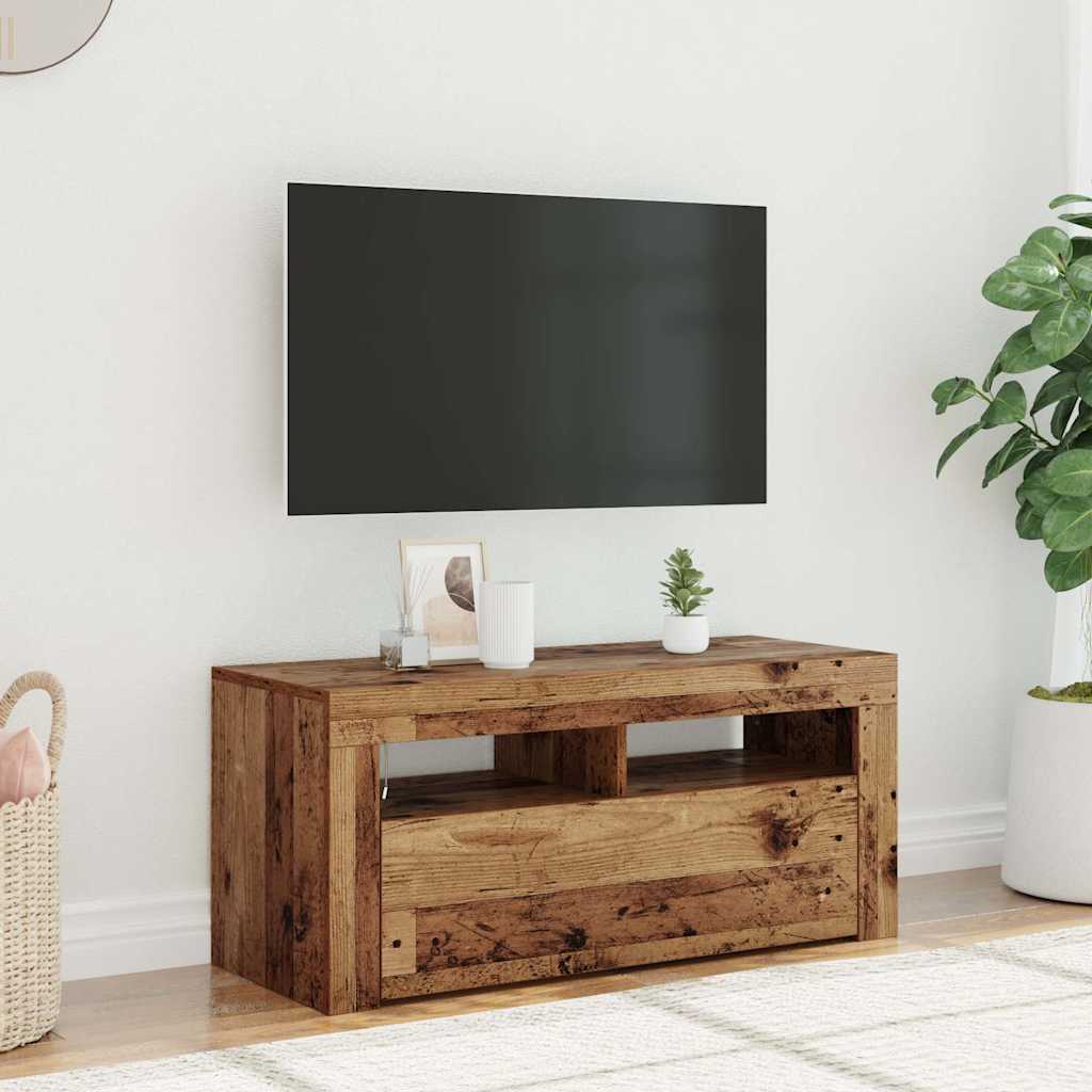 TV-Schrank mit LED-Leuchten Altholz-Optik 90x35x40 cm