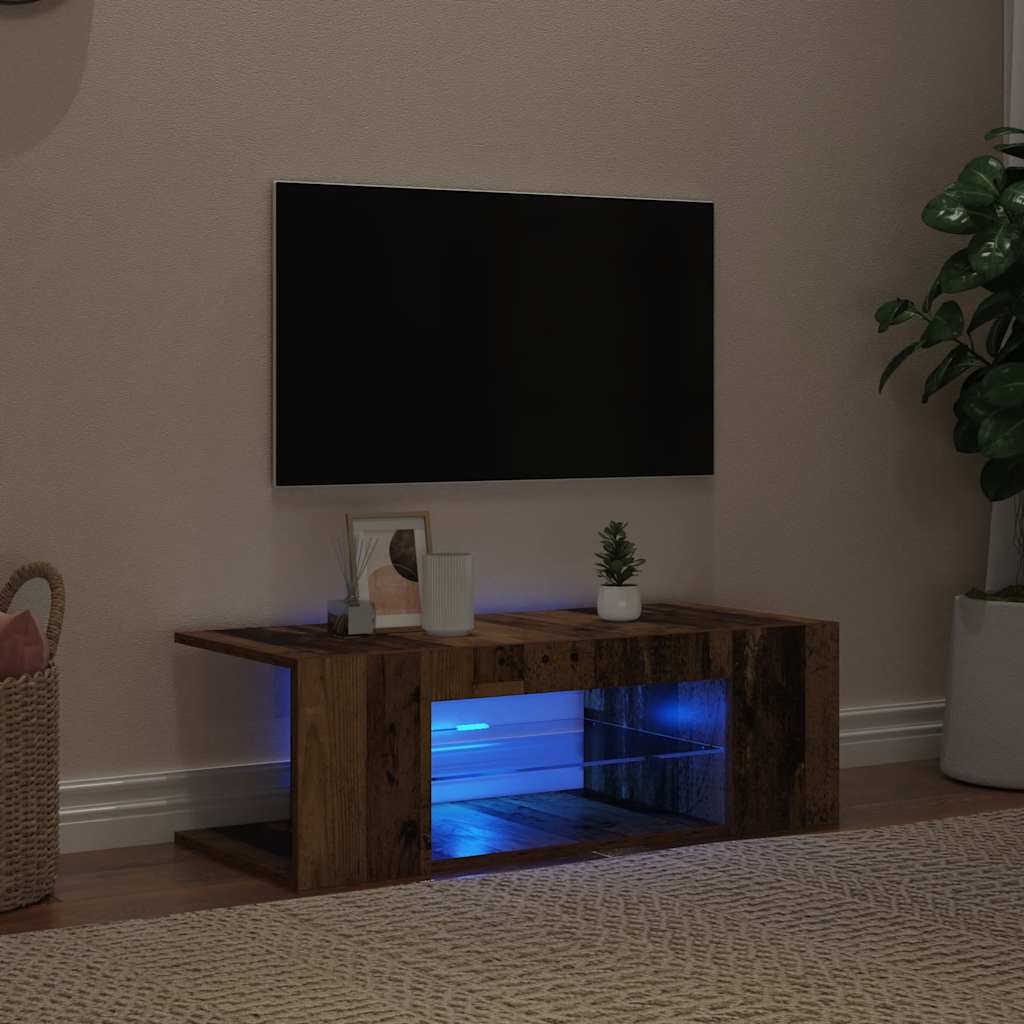 TV-Schrank mit LED-Leuchten Altholz-Optik 90x39x30 cm