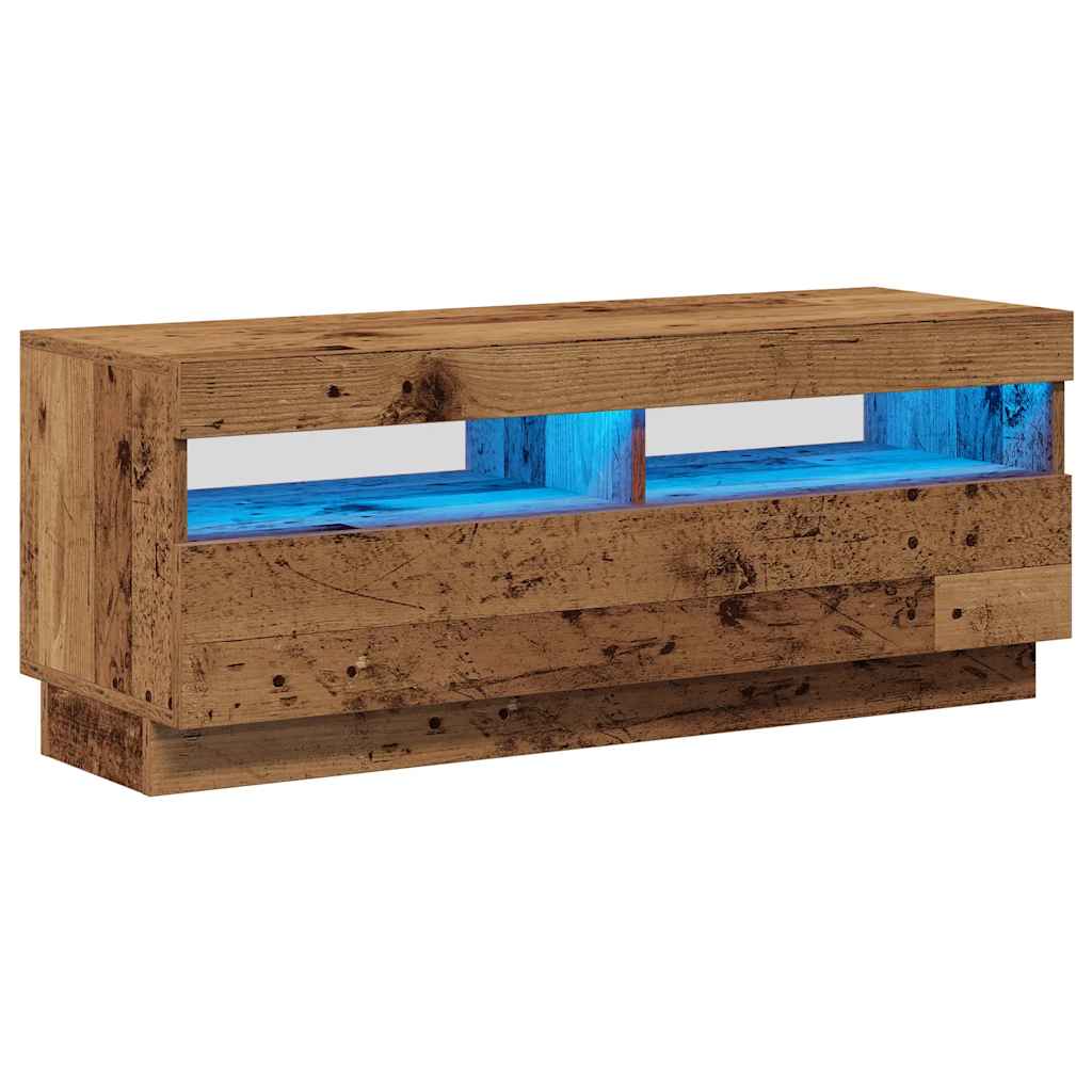 TV-Schrank mit LED-Leuchten Altholz-Optik 100x35x40 cm