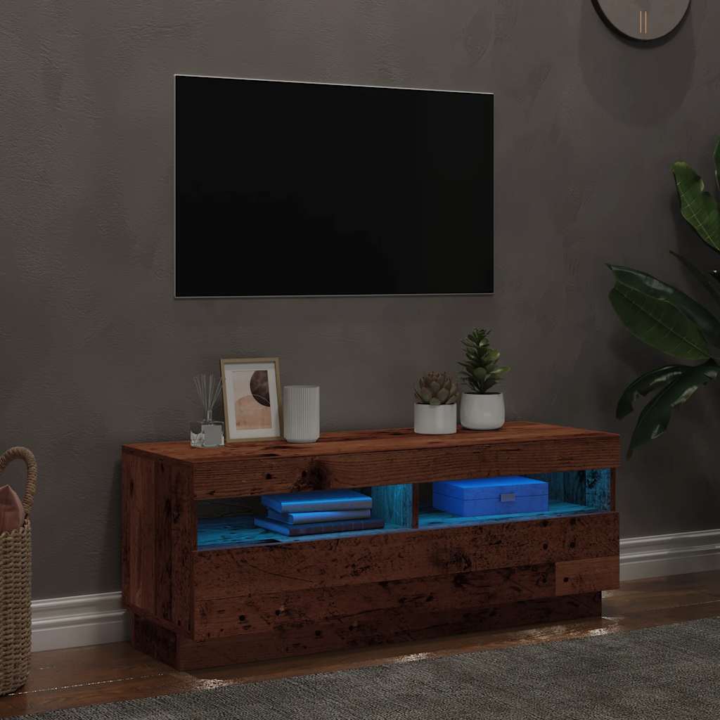 TV-Schrank mit LED-Leuchten Altholz-Optik 100x35x40 cm
