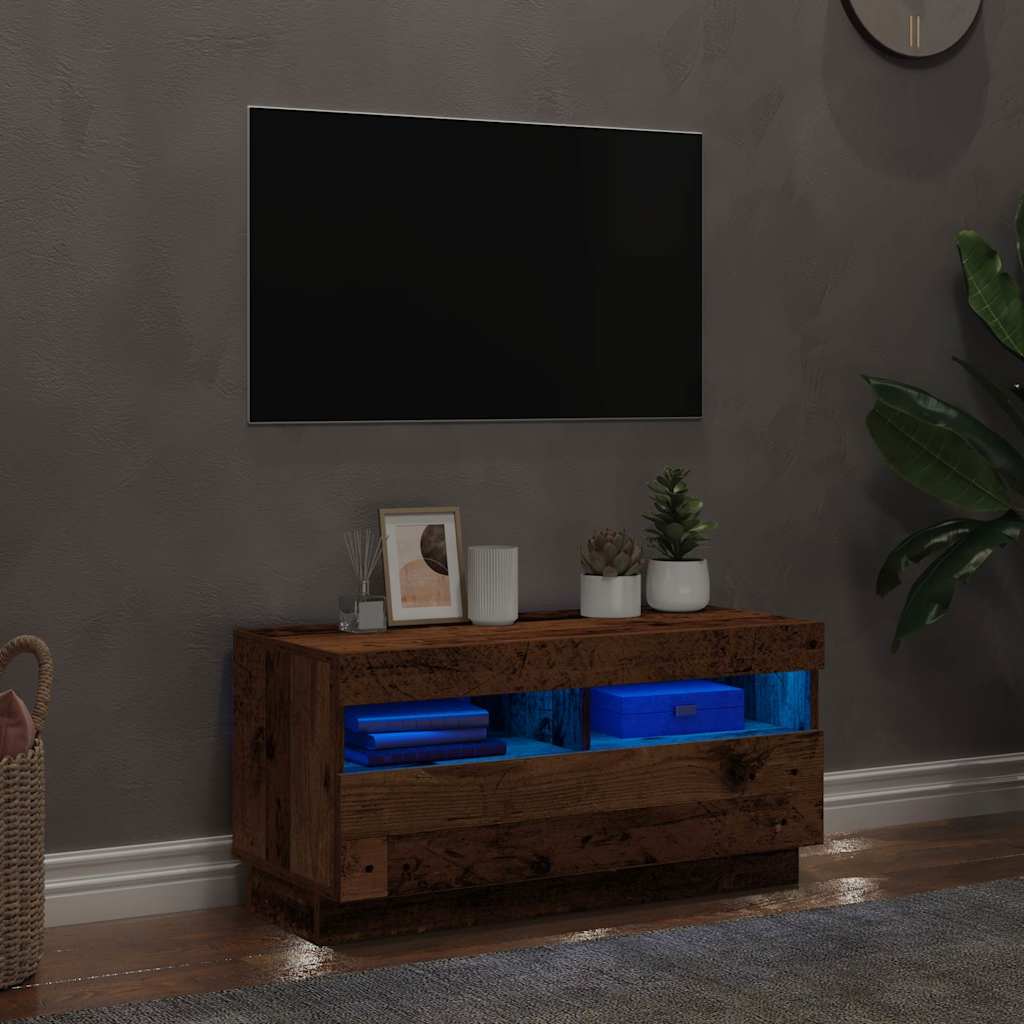 TV-Schrank mit LED-Leuchten Altholz-Optik 80x35x40 cm